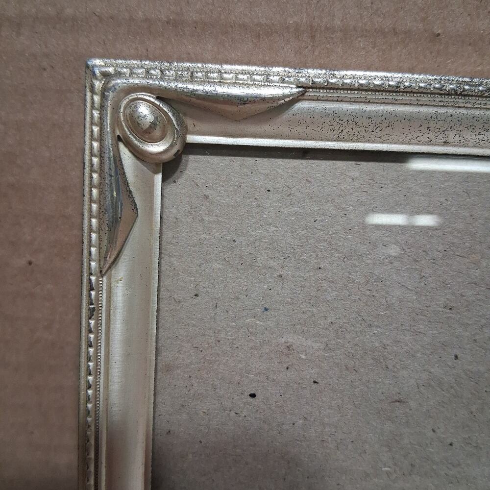 Vtg 8x10" Silver Metal Picture Frame Art Deco Style Ornate Velvet Back Hang Only